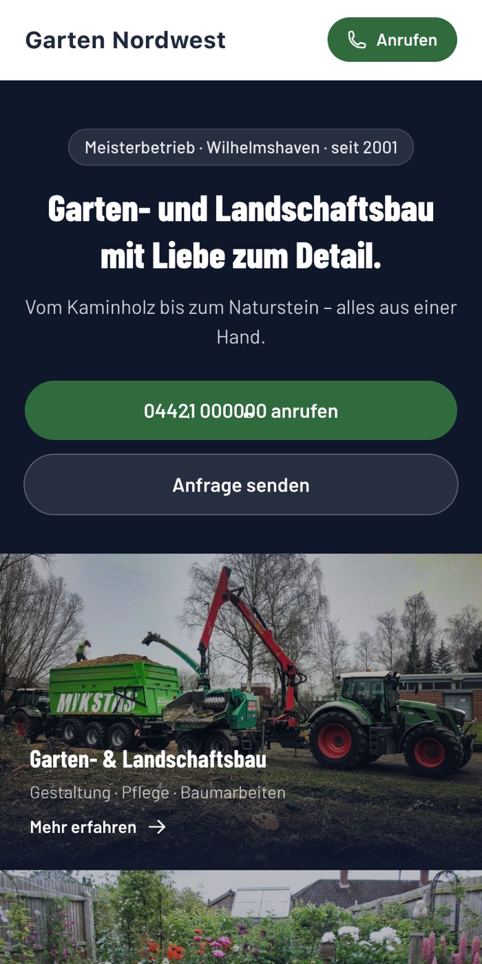 Dieselbe Seite am Handy, einspaltig