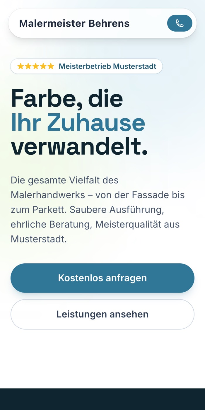Dieselbe Seite am Handy, einspaltig