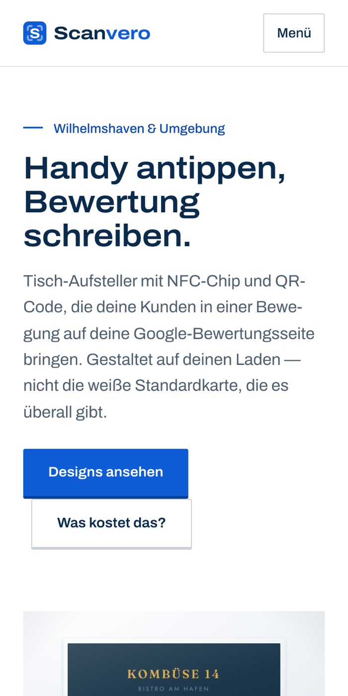 Dieselbe Seite am Handy, einspaltig